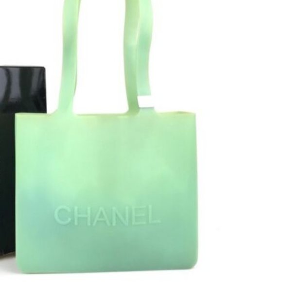 Chanel Bag Handbag Rubber Chanel Logo Clear Green Authentic - Picture 3 of 12